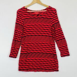 Tianello Steve‎ Barraza Red Black Stripe Knit Top Shirt Womens Medium NEW NWT